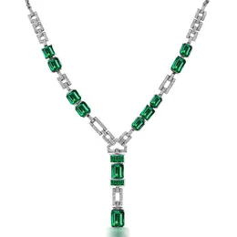 Pendanthalsband Luxur Silver Color Simulation Emerald Necklace For Women Charm Vintage Choker Chain Jubileumsgåva