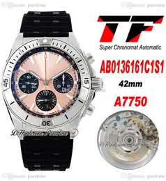 TF B01 ETA A7750 Automatyczne chronograf Mężczyzna Zegarek Stalowy Case Brown Black Dial Stick Markers Gumowy Pasek AB0136251B2S1 Super Edition PureTime 01d4