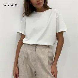WYWM Baumwolle Frauen T-shirts Sommer Harajuku Lose Solide Grund T Shirts Koreanische Casual O Neck Tees Plus Größe Weibliche Sexy tops 220422