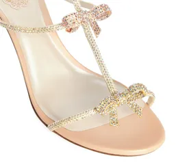 Sandały Materiały jakość mody Rene Jeweled Sandals Buty Caterina caovilla Kobiety pompki Bow Kryształowe pompki Glitter podeszwy Lady High Heels EU35-42 J0525