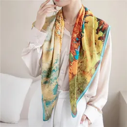 Foulards Summer Beach Stoles Soie Satin Square Foulard Femmes Luxe Imprimer 90cm Printemps Châle Wrap Femelle 2022 Hijab Foulard Bandan6326073