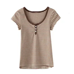 Maglietta da donna PUWD Dolce ragazza a righe in morbido cotone Maglietta Estate Moda Donna Slim O Collo Streetwear T-shirt Vintage Donna Chic Top 230206