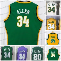 Mens Retro Ray 20 Allen 34 Basketball Jerseys White Vintage Mesh Men Jersey