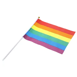 100pcs/pack 14*21cm gay pride Small national flag rainbow hand waving flags With Plastic Flagpoles For Sports Parade Decoration