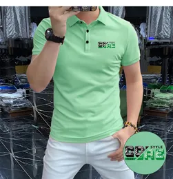 メンズ半袖ポロシャツピンクコラーマーセル化綿豪華なライトグリーンファッション男性ラペルシャツ夏のカジュアルトップマン衣類M-4XL