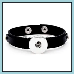 Charm Bracelets Jewelry Fashion 4 Styles Snaps Black Pu Leather 18Mm Snap Button Bracelet For Women Drop Delivery 2021 6H8Tk