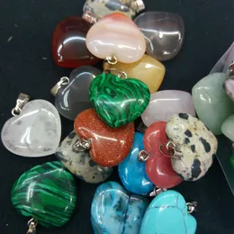 Mix Color Heart Natural Stone Pendants with Sand Stone Turquoise Quartz Malachite Red for Jewelry Necklace DIY Making ys222