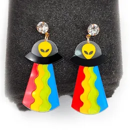 Dangle & Chandelier Fashion Spaceship UFO Alien Acrylic Drop Earrings For Women Personality Geometric Party Jewelry AccessoriesDangle