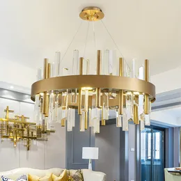 펜던트 램프 LED 거실을위한 크리스탈 샹들리에 현대식 가정 장식 라이트 픽스처 라운드 침실 매달려 램프 고급 금 크리스탈 광택