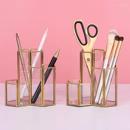 Yooap Gold Glass Makeup Brush Holder Organizer Copper Vintage Handmade Hexagon Pen Cosmetic Eye Eye Liners Exclseories صناديق الصناديق