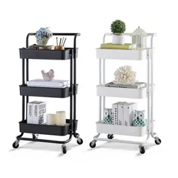 3 Tier Storage Trolley Cart Save Space Kitchen Organizer Badrum Rörliga Rack Wheels Hushåll Stativ Holder Gadgets Y200429