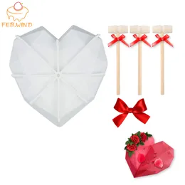 Heart Shaped Silicone Cake Mold With Mini Hammer 3D Geometric Mousse Chocolate s Mould For Birthday 181 220601