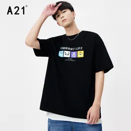 A21 Mens Oversized Short Sleeve Black Tshirt Summer Pattern Printing 100% Cotton Oneck Tops Male Clothing 220622