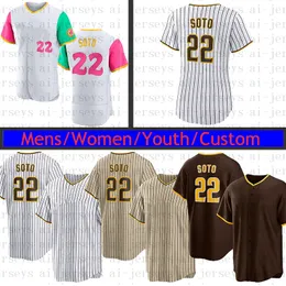 2022 zszyty koszulka baseballowa 22 Juan Soto City Connect White/Brown Tan/Brown Brown Road Replica Jersey Mens Młodzież