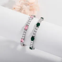 Bracelete oval de 6 mm de tênis de tênis de tênis e rock jóias de hip -hop cor de cor verde rosa