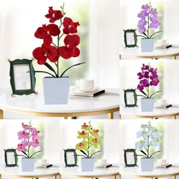 장식용 꽃 화환 인공 나비 난초 난이 식물 식물 정원 장식을위한 생명이 풍부한 플라스틱 시뮬레이션 화분 화 된 꽃