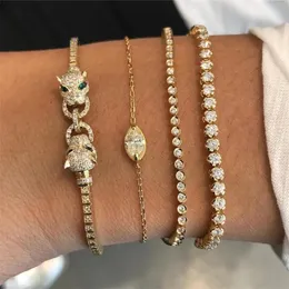 2022 Cadeia de tênis de cor dourada de alta qualidade Pulseira ajustável para mulheres charme Jaguar Leopard Micro Pave CZ Presente de jóias de moda