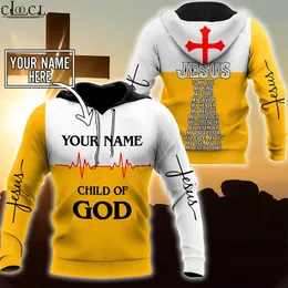 Cloocl Christian Jesus Católico DIY Personalizar Nome 3D Imprimir Homens Mulheres Hoodie Autumn Selling Streetwear Casual A Pullovers selvagens 220706