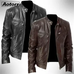 Giacca in pelle da uomo in ecopelle moda uomo Giacca in pelle slim fit con colletto alla coreana Giacca in PU da uomo anti-vento Giacca da motociclista con cerniera diagonale Giacche da uomo 5XL 220826