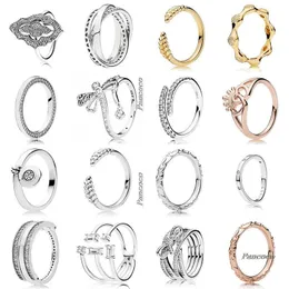 Ringos de cluster Original 925 Sterling Silver Ring Hearts Lock Signature Lock delicate Sentimentos Twisting Ribbon for Women Gift Fashion JewelryClus
