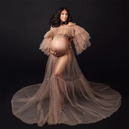 Off Axel kvinnors balklänningar för baby shower 2022 Långt se genom elastisk midja moderskapsfotoskytte klänning Anpassa