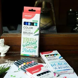 6pcs Monami Color Twin Brush Pens Flower Forest Sea Set Home DIY Art Marker for Drawing Paint Doodle School Supplies A6554 Y200709