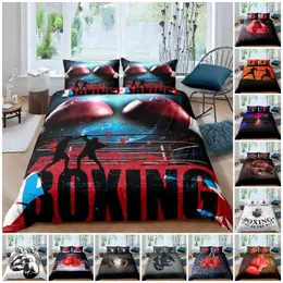 Boxen-Bettbezug-Set, Sportspiele-Thema, Twin-Bettwäsche, Handschuhe, Sportler-Silhouette-Muster, Queen-King-Size-Steppdecke