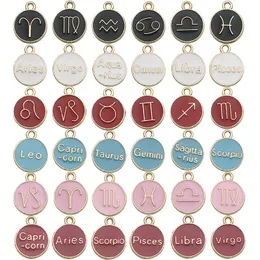 Double Side Enamel Constellation Zodiac Charm Pendant for DIY Bracelet Bangle Necklace Making 12PCS/Bag