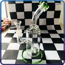 Becher di vetro verde Bong Narghilè Percolatore in linea Bong Altezza 8,7 pollici Pipa ad acqua per fumatori Olio di tabacco verde Dab Rigs Giunto femmina da 14 mm