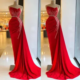 Red Gorgeous Elegancka Syrenka Prom Dresses Bez Rękawów Wysoka Talia Kobiety Długie Formalne Wieczór Pageant Suknie Custom Made Plus Size