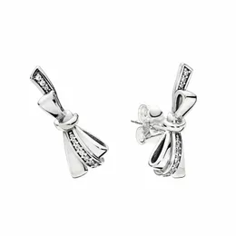 Authentic 925 Sterling Sivler Sparkling Bow stud Earring Women Girls Party Gift jewelry with Original box set for Pandora CZ diamond earring