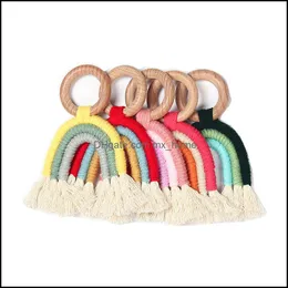 V￤ggdekorskolor Baby Baby Kids Maternity Nordic Woven Rainbow Room Decoration Pendants Wood Craft DHSMN