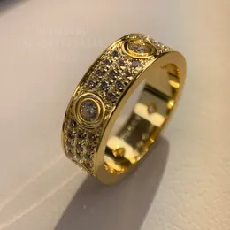 Liebesring voller Diamant, breit, 5–6 mm, V-Gold, 18 K, nie verblassende offizielle Reproduktionen der Luxusmarke, mit Box, Paarringe, Anti-Allergie-Ring von höchster Thekenqualität