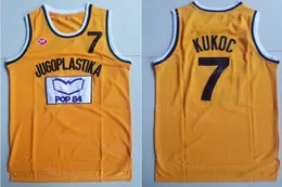남자 영화 농구 7 Toni Kukoc 저지 주 jugoplastika 스포츠 팬을위한 팝 옐로우 팀 컬러 자수 및 봉제 통기성 순수면 우수한 품질