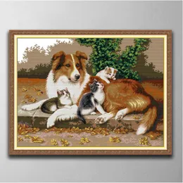 Sheepdog и Kitten Diy Cross Stitch Tools Tools Tools Наборы с подсчетом печати на Canvas DMC 14CT 11CT ткань