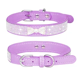 Rhinestone Dog Collars with Bow and Crown Cute Dazzling Sparkling Soft Velvet Dogs Cat Collar Leash Crystal Diamond Puppy Collars 12 Color Wholesale B111