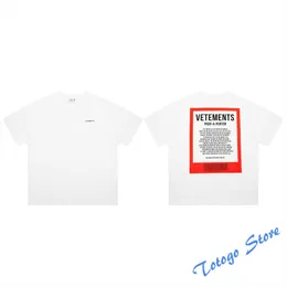 2022 Vetements T-shirt Summer Mężczyźni Kobiety haft haftowe drukowanie High Street VTM moda mody oversize nowe top koszulki