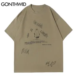 GONTHWID Tshirts Streetwear Casual Gothic Punk Rock Cartoon Devil Print Short Sleeve T-Shirts Cotton Hip Hop Harajuku Tees Tops 220401