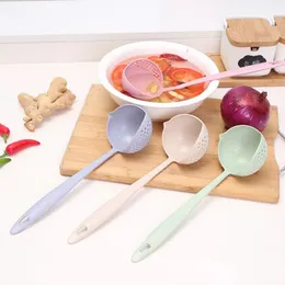 Sublimation 1Pcs Wheat Straw/PP Long Handle Soup Spoon Hook Design Multi-function Kitchen Tools Filter 2 in 1 Porridge Spoons