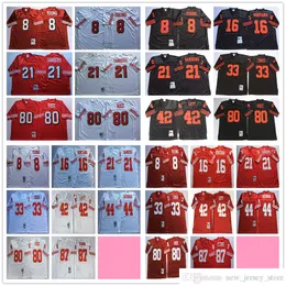 NCAA Throwback 80 Jerry Rice Football Jerseys Retro Stitch 8 Steve Young 33 Roger Craig 42 Ronnie Lott 44 Tom Rathman Jersey Red Black White