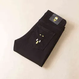 Winter Autumn Jeans Men's Fashion Korean Version Slim Fit Small Feet Elastic Versatile Black Casual Pants