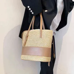 Bolsos de alta capacidad, bolsos tejidos de paja para las axilas de verano para mujeres populares, bolsos de hombro coreanos tejidos informales 220614