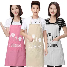 Kitchen Cotton Linen Adjustable Apron For Women Men Cuisine Chef Pink Aprons Baking Accessories Restaurant Pinafore Y220426