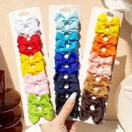 10Pcs/Set Cute Solid Mini Bows Hair Clips For Baby Girls Boutique Ribbon Bowknot Hairpin Barrette Headwear Kids Hair Accessories