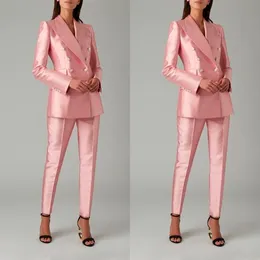 Bright Pink Satin Women Blazer Suits Slim Fit Street Power Leisure Evening Party Jacket Outfit Wedding Wear 2 Pieces