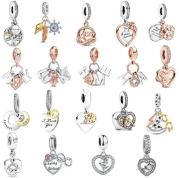 المصمم S925 Sterling Silver Charms DIY رسالة مخرمة للسيدات الحب قلب محظوظ قلادة أصلية مناسبة لبراندورا سوار السيدات المجوهرات أمي أمي هدية