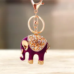 Breloki Cute Rhinestone Crystal Lucky Elephant Brelok Keychain Zwierząt Key Breloczek Chain Torba Dekoracyjne Stop Wisiorek Pierścień Biżuteria