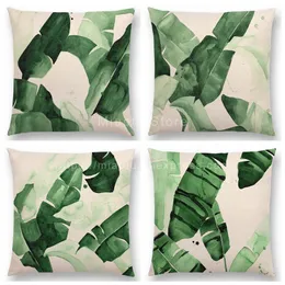 18 Square Green Tropical Plants Leaves Linen Pillow Case Cushion Cover For Home Car el Decoration Customized Drop 220622