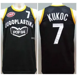 Nikivip Toni Kukoc＃7 Jugoplastika Pop 84ユーゴスラビアブラックレトロバスケットボールジャージメンズステッチカスタム任意の番号名