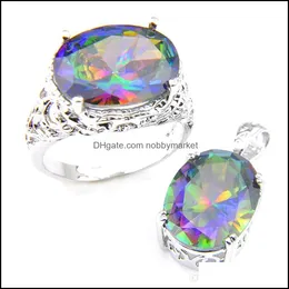 Inne zestawy biżuterii Pierścienie Luckyshine Pendanta Oval Rainbow Natural Mystic Topaz Gems 925 Sterling Sier Sier For Women Curron S Delivery